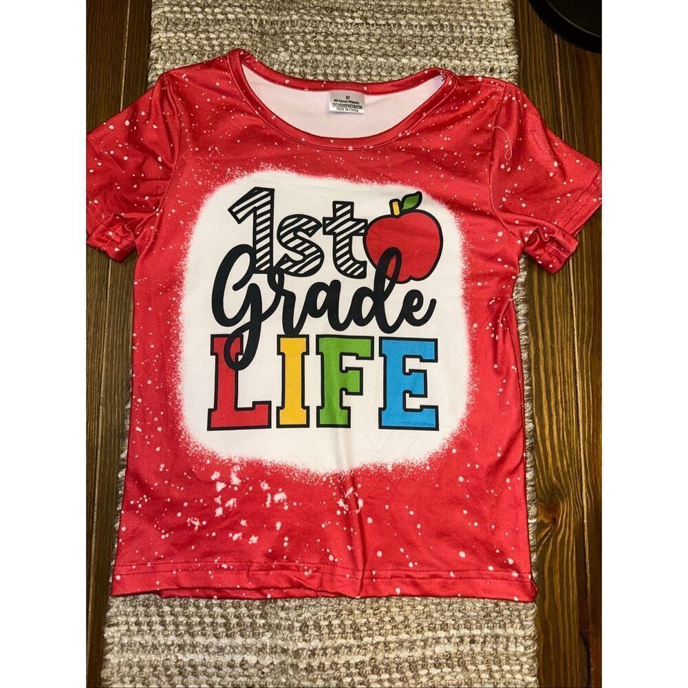 1st Grade Life Red Bleached Style Graphic Tee Kids Size 6Y t-shirt